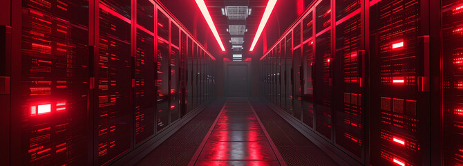 Advanced data center with rows of high-tech servers.