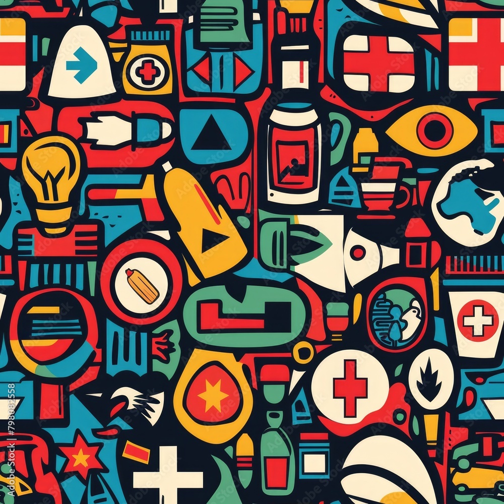 Poster various colored symbols on a dark backdrop. suitable for graphic design projects