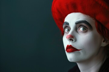 Detailed close up of a person wearing clown makeup, perfect for Halloween or circus themes