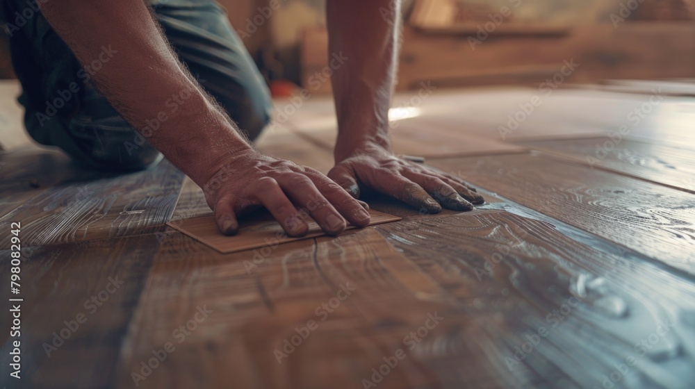 Poster a man laying on the floor with a piece of wood. suitable for construction or diy projects