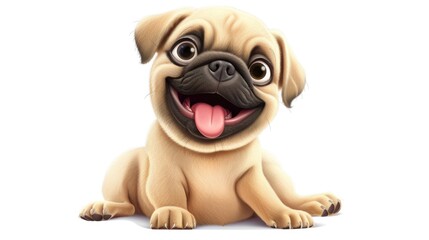 A cute cartoon pug dog sitting on the ground. Suitable for pet lovers and animal themes