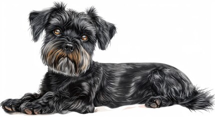 Artistic illustration of a black and grey Schnauzer puppy in a lying pose looking endearing