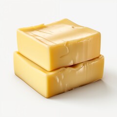 Yellow Cheese on Wooden Board on White Background isolated on white background