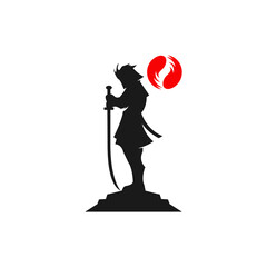 Silhouette of Samurai logo design vector