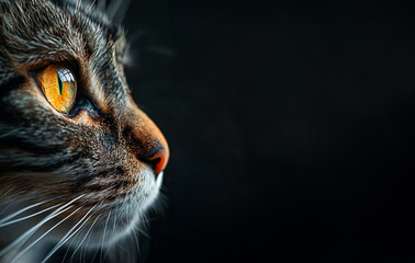 determined gaze of a Cat eyes focused Black background
