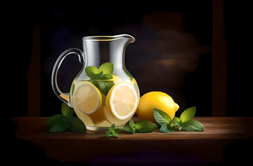 pitcher of water with lemon