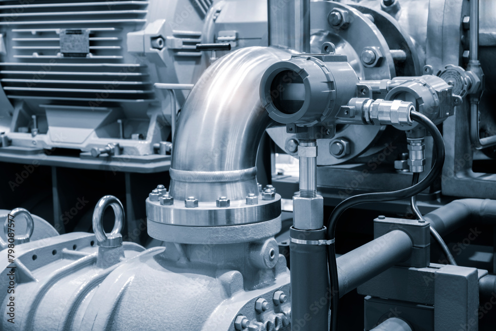 Aufkleber A large piece of machinery with many pipes and valves. Concept of complexity and technicality