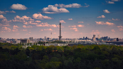 Berlin Sunset over the City - Skyline - Cloud - Background - Funkturm - Fernsehturm - Concept -...
