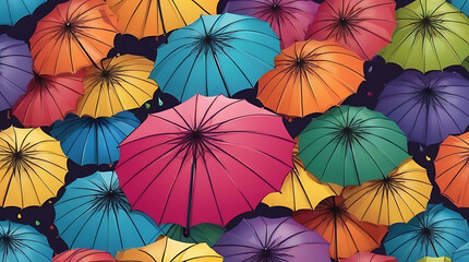 Seamless pattern background of Colorful Rainbow Umbrellas ,abstract umbrellas pattern wallpaper style, illustration, 