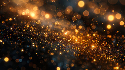 Abstract black background with glowing gold particles