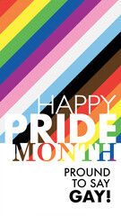 Pride Month banner with progress pride flag color stripes with white space on a  background for LGBTQIA. Vector template background.