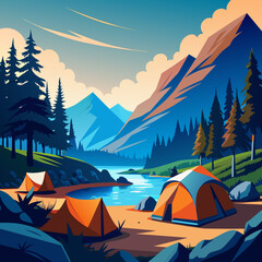 illustration of camping on the lake