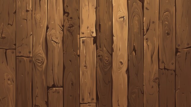 A detailed textured material featuring an old wooden texture made up of planks serves as the cover for a UI game background This pattern in a cartoon style is isolated for a unique 