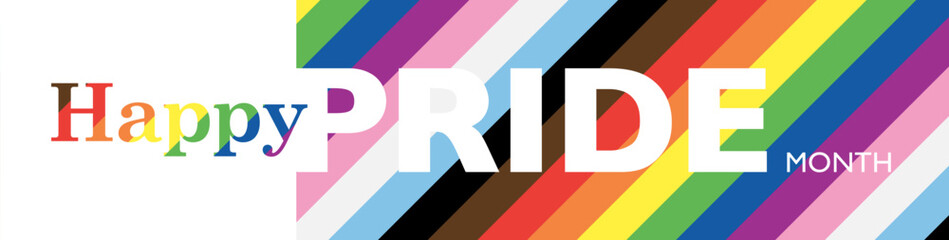 Pride Month banner with progress pride flag color stripes with white space on a  background for LGBTQIA. Vector template background.