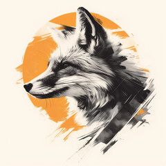 Obraz premium Fox badge for t-shirt design. Animal fox concept poster. Creative graphic design. Digital artistic artwork raster bitmap illustration. Graphic design art. AI artwork. 