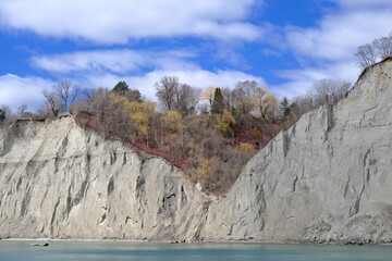 April view of the Bluffs Park with trees on the top of it