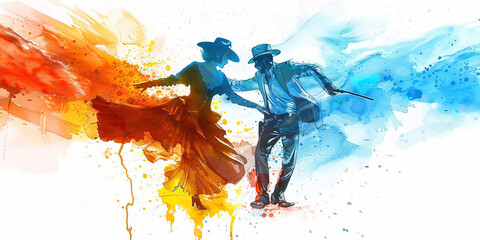 Argentinean Flag with a Tango Dancer and a Gaucho - Picture the Argentinean flag with a tango dancer representing Argentina's dance culture and a gaucho