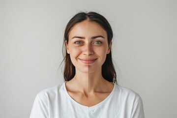 Fototapeta premium Lifecycle transitions in aging skincare solutions explore dividing lines between old and young stages, emphasizing age management and half-face adaptations.