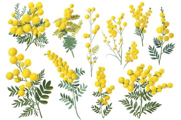 A bunch of vibrant yellow flowers on a clean white background. Perfect for spring or nature-themed designs