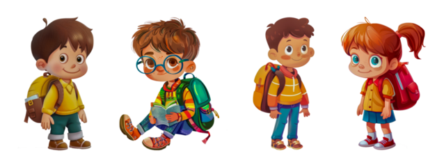 Cute clip art schoolchildren ready for school cut out png on transparent background