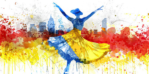 Colombian Flag with a Salsa Dancer and a Coffee Farmer - Visualize the Colombian flag with a salsa dancer representing Colombia's vibrant dance culture and a coffee farmer
