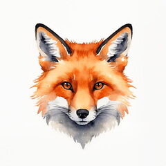 Watercolor illustration of a fox's face close-up. Template suitable as a mascot, print, t-shirt, tattoo and etc.