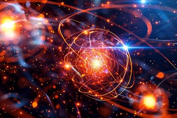 Obraz premium The Colorful Realm of the Infinitesimal: Elementary Particles on a Quantum Field (Red, Orange, Purple)