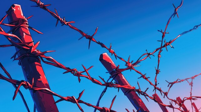 A vibrant cartoon illustration depicting barbed wire