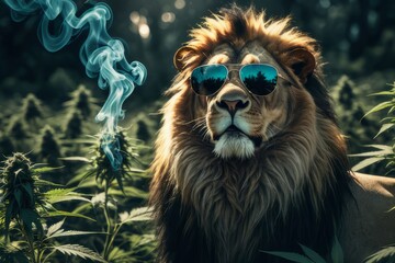 lion hipster with cannabis  and sunglasses content created with generative AI software.