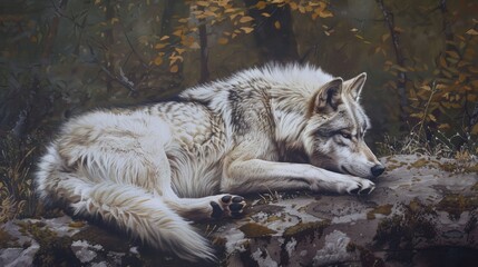 Fototapeta premium Grey wolf, canis lupus, roaming majestic wilderness habita