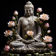 Graceful Buddha sculpture with lotus blossom, representing purity