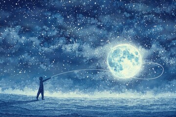 Person flying a kite in the dark night sky. Suitable for outdoor activities promotions