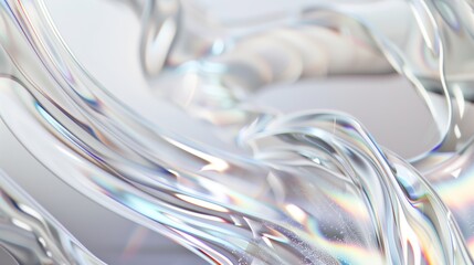 Minimalist holographic background with smooth forms. Refraction of light through glass organic forms.