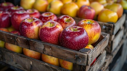 Organic Apple Production: Sorting, Cleaning, Drying, Grading, and Packaging for Distribution. Concept Sorting Apples, Cleaning Produce, Drying Fruits, Grading Quality, Packaging for Distribution - obrazy, fototapety, plakaty