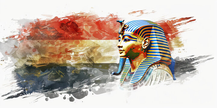 Egyptian Flag with a Pharaoh and an Archaeologist - Picture the Egyptian flag with a Pharaoh representing Egypt's ancient history and an archaeologist