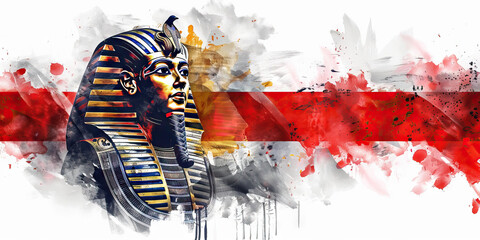 Egyptian Flag with a Pharaoh and an Archaeologist - Picture the Egyptian flag with a Pharaoh representing Egypt's ancient history and an archaeologist