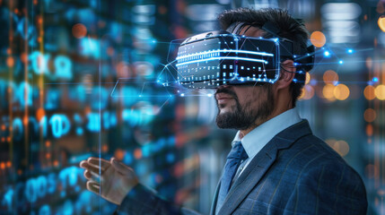 Businessman with virtual reality cyber security technology and protection,