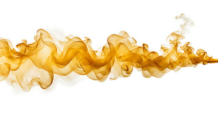 Golden smoke swirls isolated on a white background. Abstract texture horizontal pattern