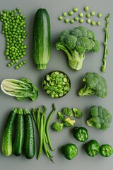 Fresh Green Vegetables Assortment on Dark Background