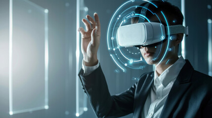 Businessman with virtual reality cyber security technology and protection,