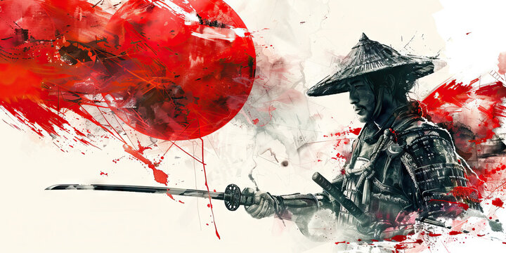 Japanese Flag with a Samurai and a Tea Master - Imagine the Japanese flag with a Samurai representing Japan's warrior tradition and a tea master