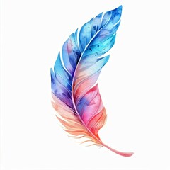 Elegant Watercolor Feather on White Background Stunning Detail