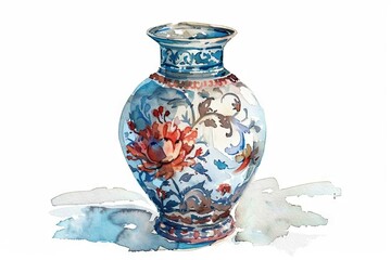 Elegant Watercolor Glass Vase A Graceful Statement of Ornate Beauty and Vintage Style