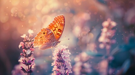 Vibrant summer garden: close-up of exquisite butterfly perched on flower - macro nature photography - Powered by Adobe