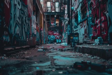 Urban alley with colorful graffiti, suitable for street art concepts