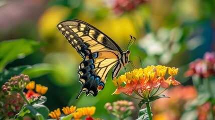 Obraz premium Vibrant summer garden: close-up of exquisite butterfly perched on flower - macro nature photography