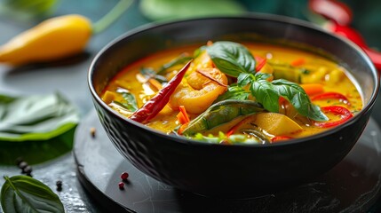 Thai Vegetable Curry with Basil, Vibrant Vegan Dish