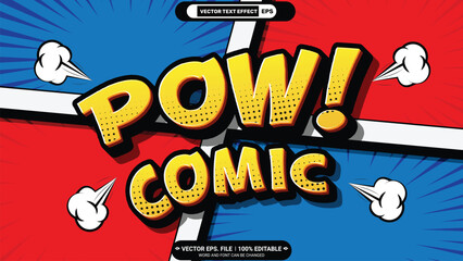 Pow comic colourful pop art style 3d editable vector text effect