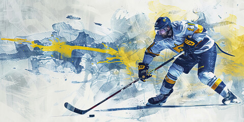 Swedish Flag with an Designer and a Hockey Player - Picture the Swedish flag with an designer representing Sweden's design culture and a hockey player