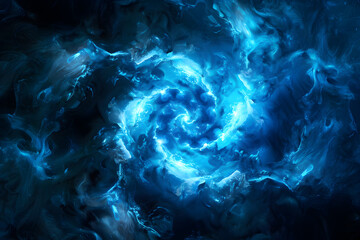 Hypnotic blue neon galaxy with swirling nebula clouds. Spectacular artwork on black background.